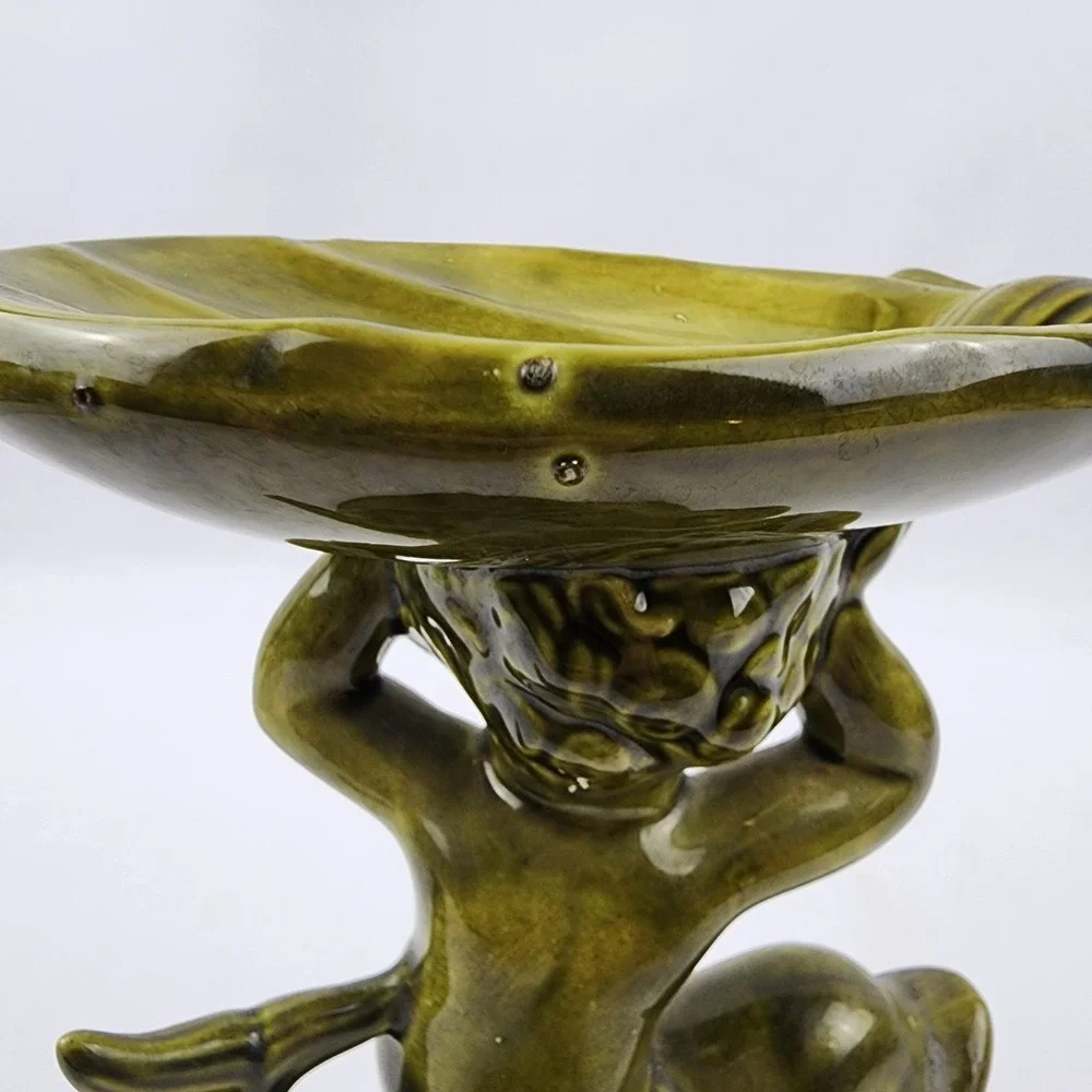 Vtg Ceramic Holland Mold Cherub Angel Child Dolphin Iridized Pedestal Soap‎ Dish